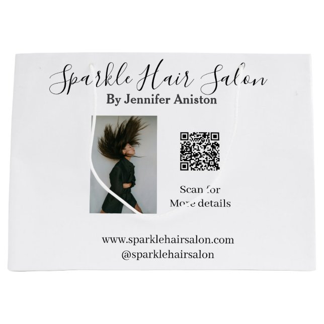 Sacola Para Presentes Grande Código QR de negócios pequenos de salão de cabelo  (Frente)