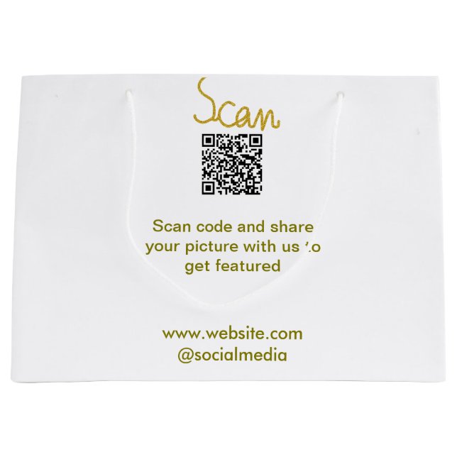 Sacola Para Presentes Grande Código QR de varredura dourada glitter simples ele (Frente)