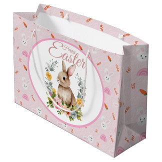 Sacola Para Presentes Grande Coelhinho Floral de Aquarela Adorável na Páscoa