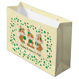 Sacola Para Presentes Grande Coelhinhos bonitos com Rua de pincéis. Dia de Patr