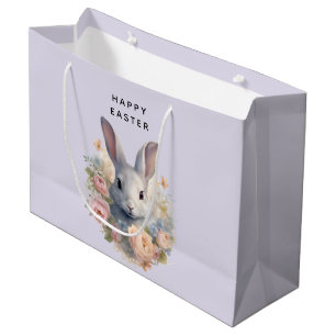 Sacola Para Presentes Grande Coelho Cercado por Flores Pastel Cute Páscoa