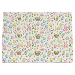Sacola Para Presentes Grande Coelho de Páscoa e Estampa Floral em Pastel Capric