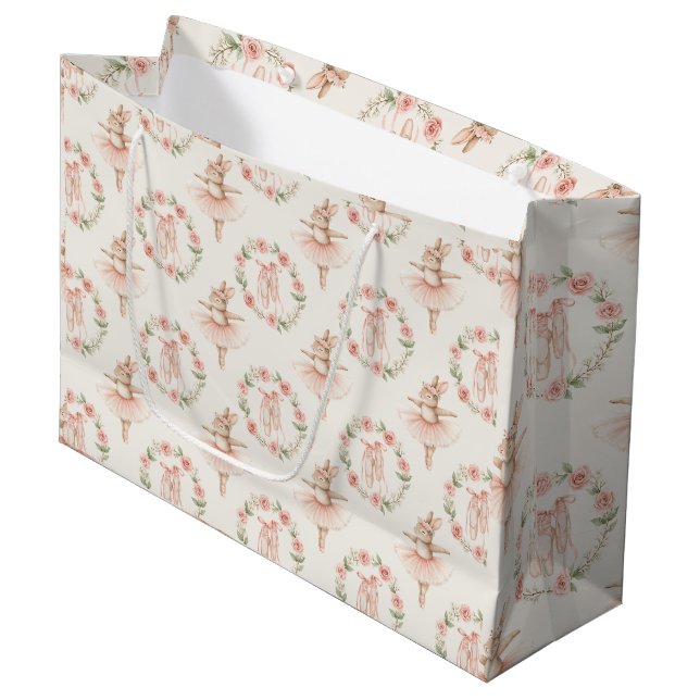 Sacola Para Presentes Grande coelho e flores de bailarina (Frente inclinada)