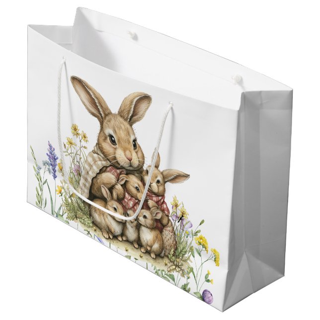 Sacola Para Presentes Grande Coelhos Bebês Para a Páscoa (Frente inclinada)