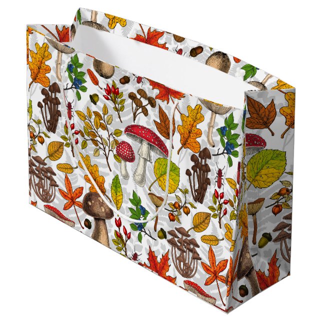 Sacola Para Presentes Grande Cogumelos, folhas, loucos e bagas de outono (Verso inclinado)