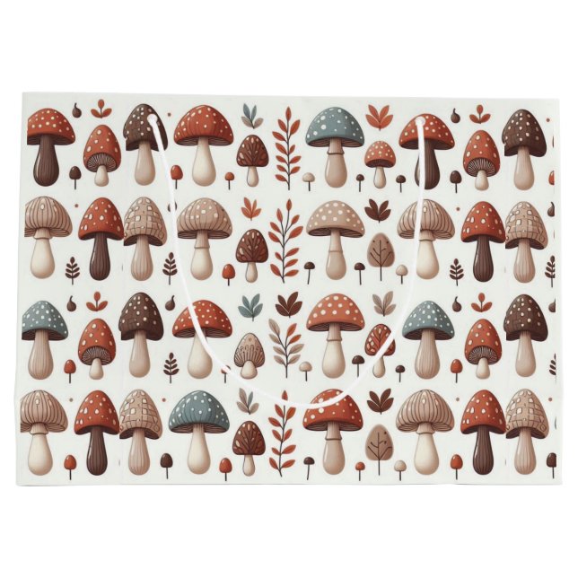 Sacola Para Presentes Grande Cogumelos Marchando (Verso)