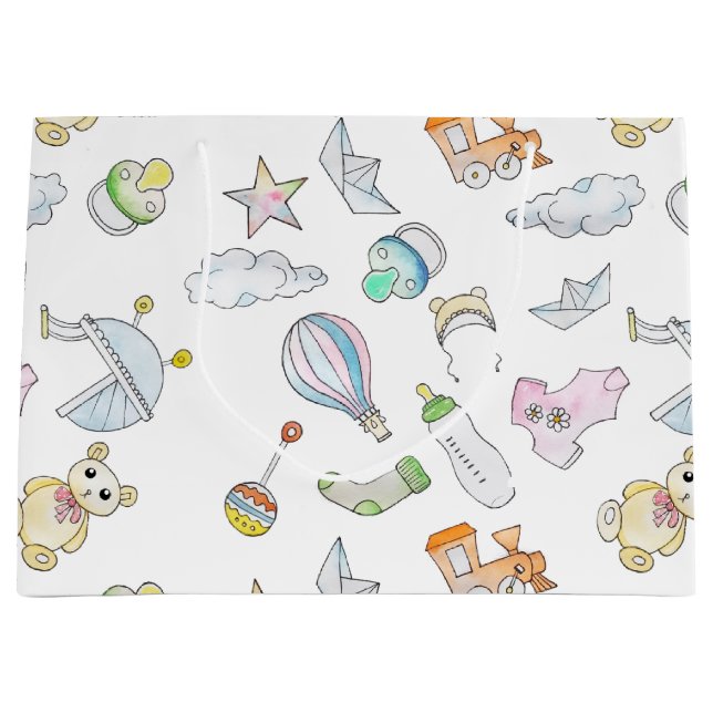 Sacola Para Presentes Grande Coisas De Bebê Divertidas  (Frente)