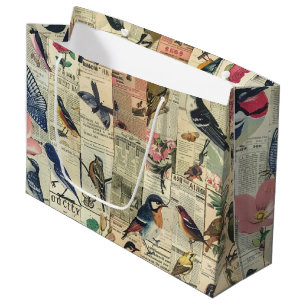 Sacola Para Presentes Grande Colagem de Folhas de Jornais Rustic Vintage (5)