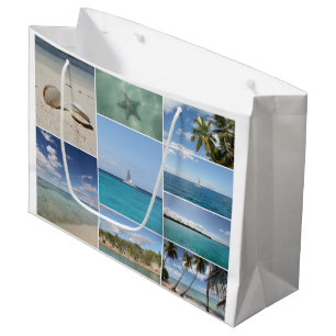 Sacola Para Presentes Grande Colagem de Fotografias de Caribe Cênico