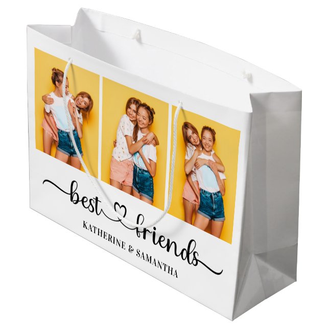 Sacola Para Presentes Grande Colagem de Fotografias Personalizada 3 Melhores Am (Verso inclinado)