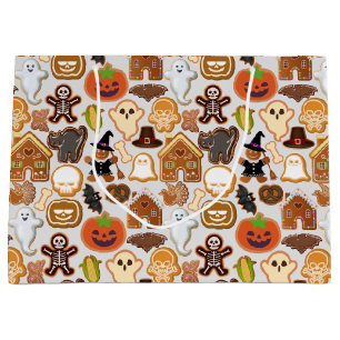 Sacola Para Presentes Grande Coleção de Padrão de Cookies do Halloween Offwhite