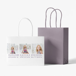 Sacola Para Presentes Grande Collage Foto Roxa Melhor Mãe Já Presente