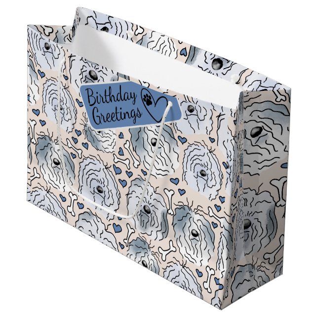 Sacola Para Presentes Grande Collie Cartoon Cabeças sem costura (Frente inclinada)