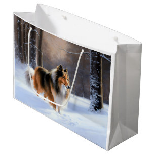 Sacola Para Presentes Grande Collie, deixa nevar o Natal