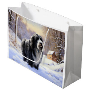 Sacola Para Presentes Grande Collie, deixe nevar o Natal