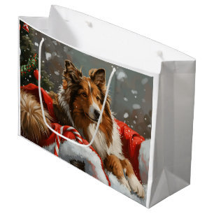 Sacola Para Presentes Grande Collie Dog Natal Festivo