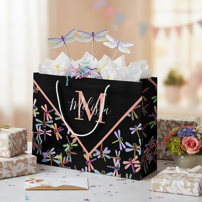 Sacola Para Presentes Grande Colorful dragonflies personalized   (Criador carregado)