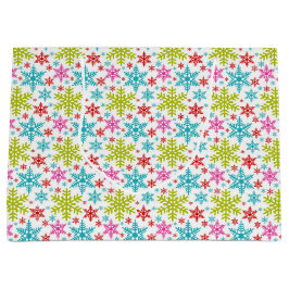 Sacola Para Presentes Grande Colorful Retro Snowflakes Christmas