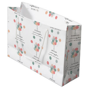 Sacola Para Presentes Grande Colorido Pastel Balões Modernos Nome de Aniversári