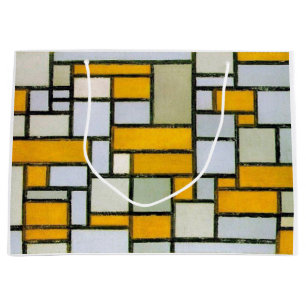 Sacola Para Presentes Grande Composição Amarelo e Cinzas, Mondrian
