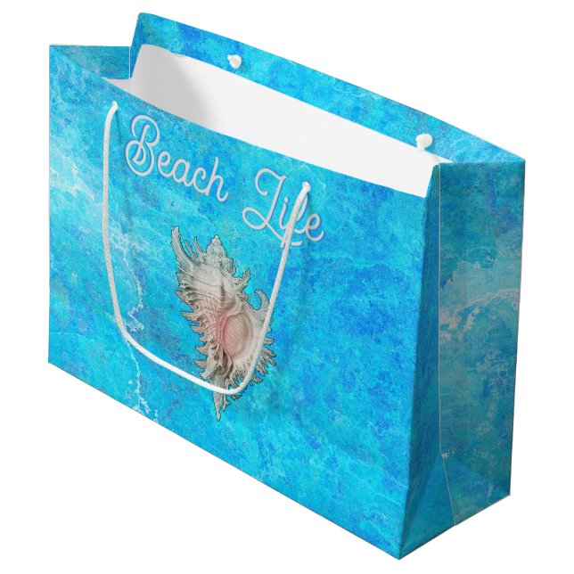 Sacola Para Presentes Grande Conch Shell "Beach Life" (Frente inclinada)