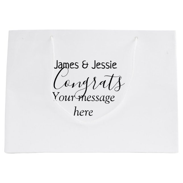 Sacola Para Presentes Grande Congrats add name message wedding newly wed couple (Frente)
