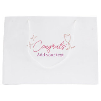 Sacola Para Presentes Grande congrats wine glass stars pink pastel bold retro g