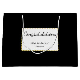Sacola Para Presentes Grande Congratulations Grad Name Black & White Graduation