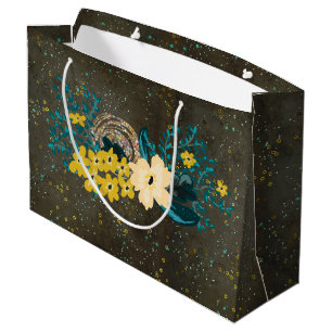 Sacola Para Presentes Grande Constelação de Estrelas Prateadas Douradas de Pa