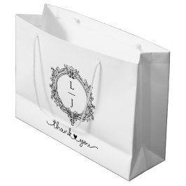Sacola Para Presentes Grande convite de casamento com crista de folhagem preto