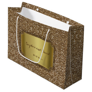 Sacola Para Presentes Grande Convites de Casamento Dourado cliente de brilho