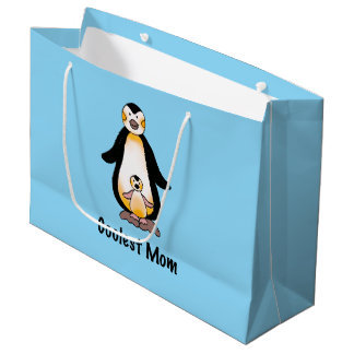 Sacola Para Presentes Grande Coolest Mom Penguin Family Design