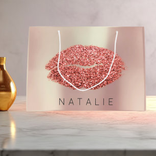 Sacola Para Presentes Grande Copper de Glitor de Beijo Rosa Pearl de Rosa de No