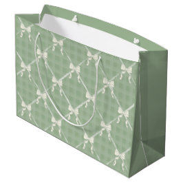 Sacola Para Presentes Grande Coquette Bows Gingham Pattern Cream Sage Green 