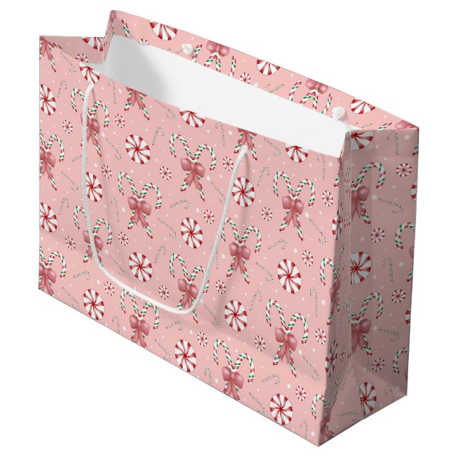 Sacola Para Presentes Grande Coquette Candy Cane Pattern Holiday (Frente inclinada)