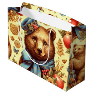 Sacola Para Presentes Grande Cor d'água do Urso da Vintagem Cura