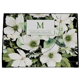 Sacola Para Presentes Grande Cor d'água elegante preto e branco floral