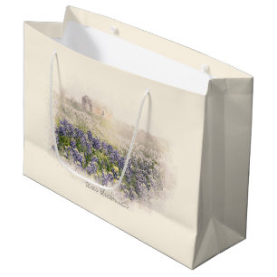Sacola Para Presentes Grande Cor d'água esboçada do campo Bluebonnet