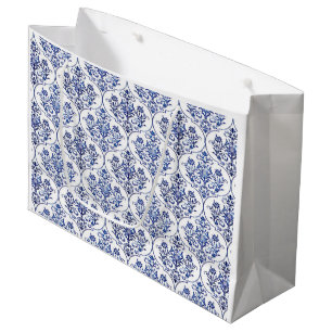 Sacola Para Presentes Grande Cor damasco florescente - azul + sua ideia