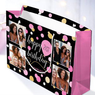 Sacola Para Presentes Grande Cor de Foto Personalizada Rosa de Aniversário
