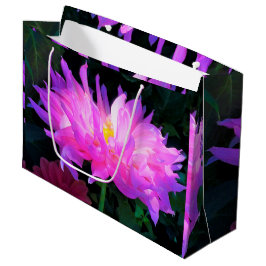 Sacola Para Presentes Grande Cor-de-rosa estonteante e cacto roxo Dahlia