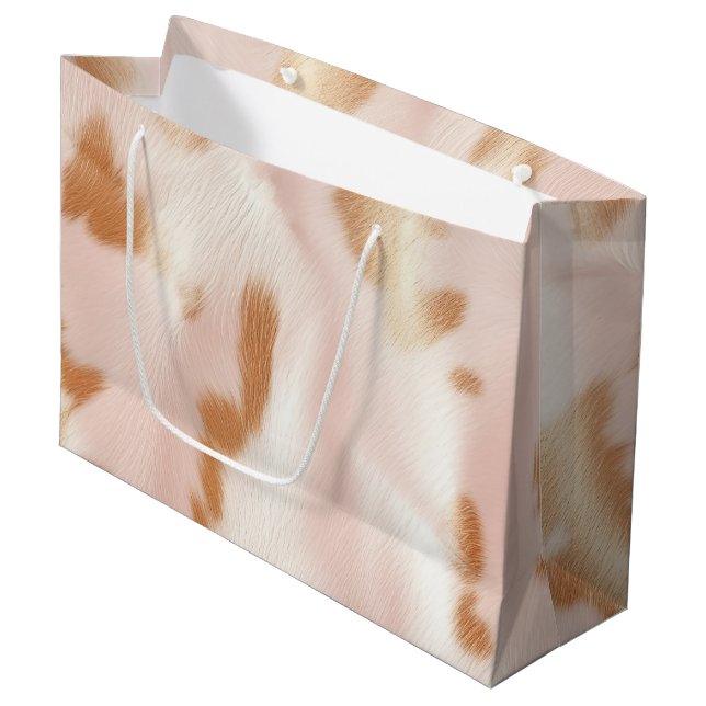 Sacola Para Presentes Grande Cor-de-rosa-rosa-pincelado, Cowhide Faux (Frente inclinada)