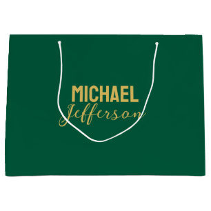 Sacola Para Presentes Grande Cor elegante verde dourado nome minimalista modern