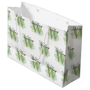 Sacola Para Presentes Grande Cor Verde Personalizada e Floral Inicial