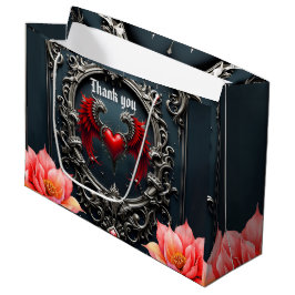 Sacola Para Presentes Grande Coração Alado Carmesim  Romance Gótico Elegante . 