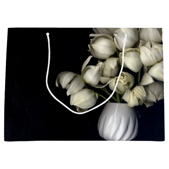 Sacola Para Presentes Grande "Coração branco em preto" (Frente)