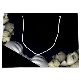 Sacola Para Presentes Grande "Coração branco em preto da lua"