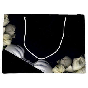Sacola Para Presentes Grande "Coração branco em preto da lua"