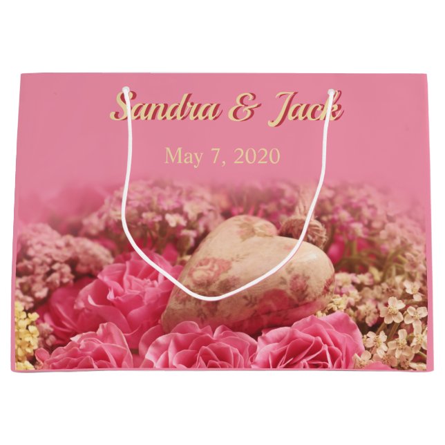 Sacola Para Presentes Grande Coração & chá de panela floral (Frente)