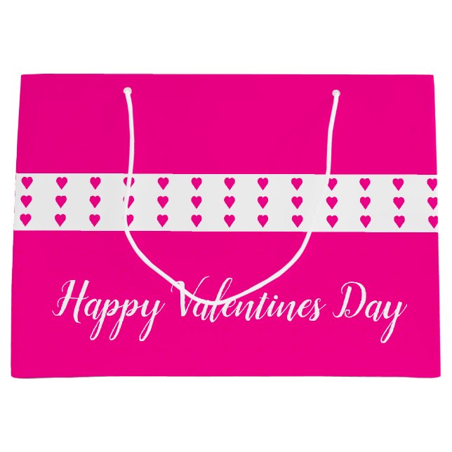 Sacola Para Presentes Grande Coração cor-de-rosa brilhante acentuado (Frente)